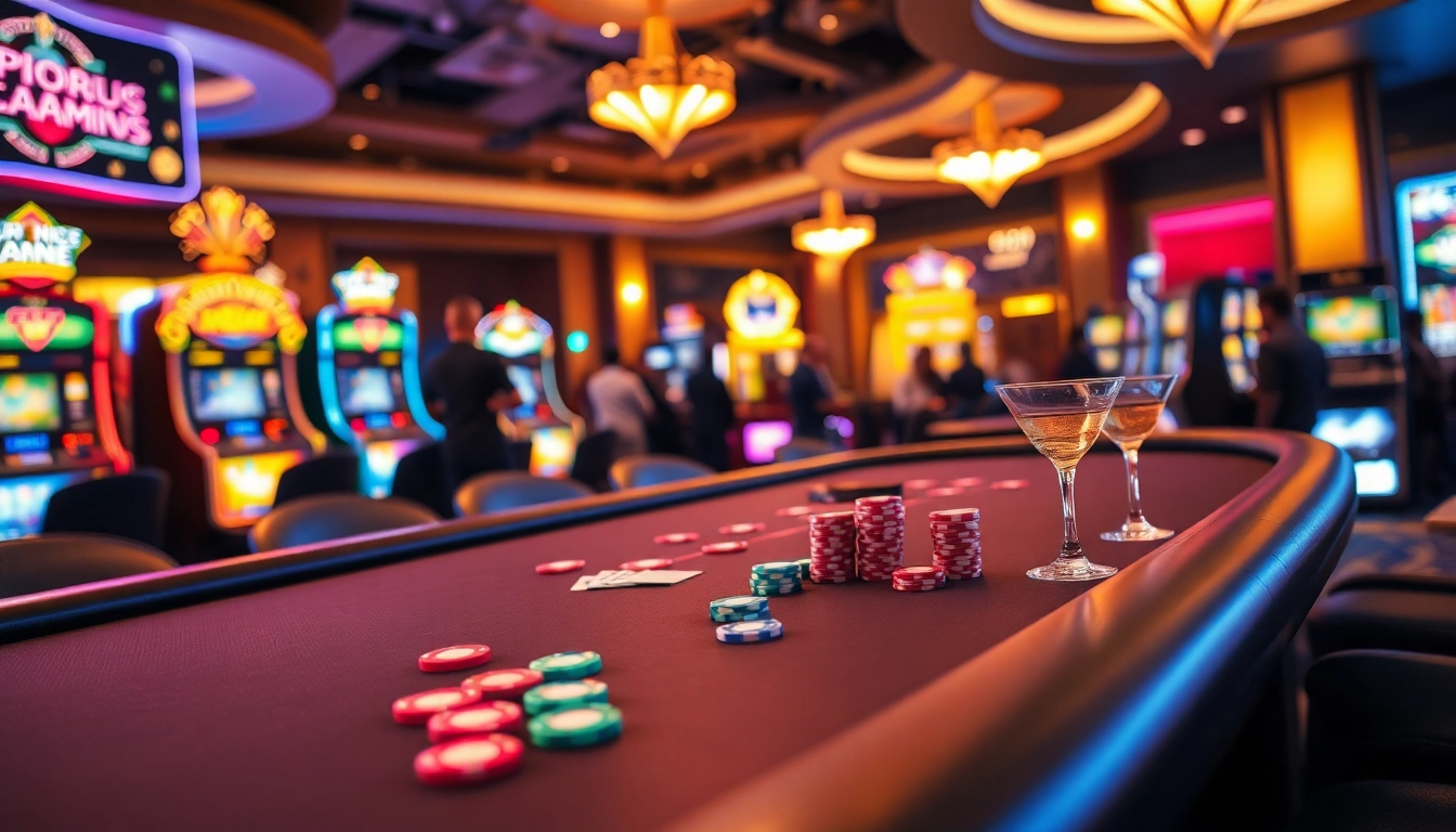 Erleben Sie die aufregende Welt von casino spiele.de mit modernen Spieltisch und lebhaften Maschinen.