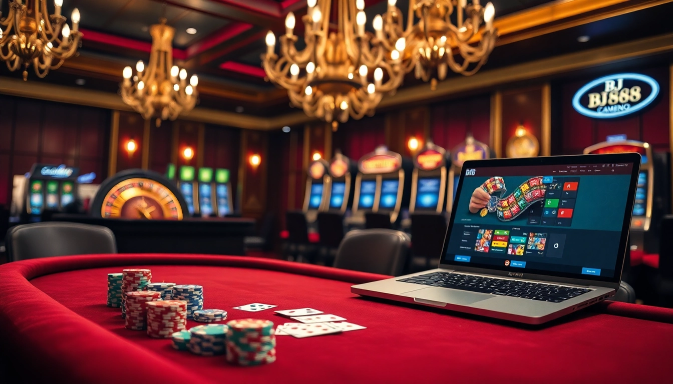 Experience winning strategies at BJ 888's luxurious casino tables, with professional lighting and gaming props.