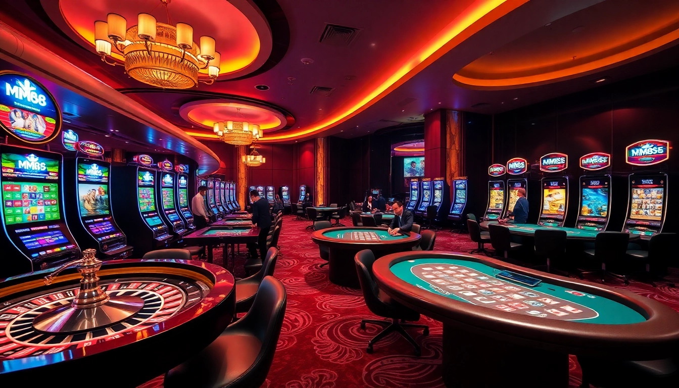 Experience the excitement of online gambling at https://mm88.sa.com/ with vibrant casino visuals of tables and slots.