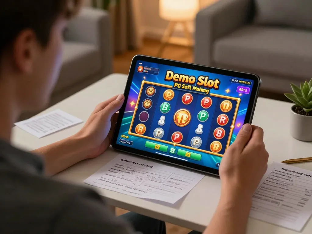 Memainkan Demo Slot PG Soft Mahjong di tablet, menampilkan pengalaman permainan yang mendalam.