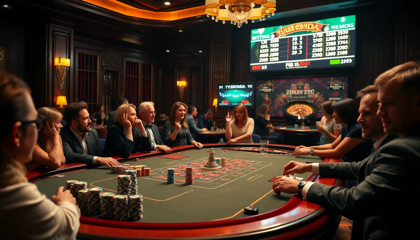 Watch players engaging in an exciting poker game at a luxurious casino featuring tylebongda betting