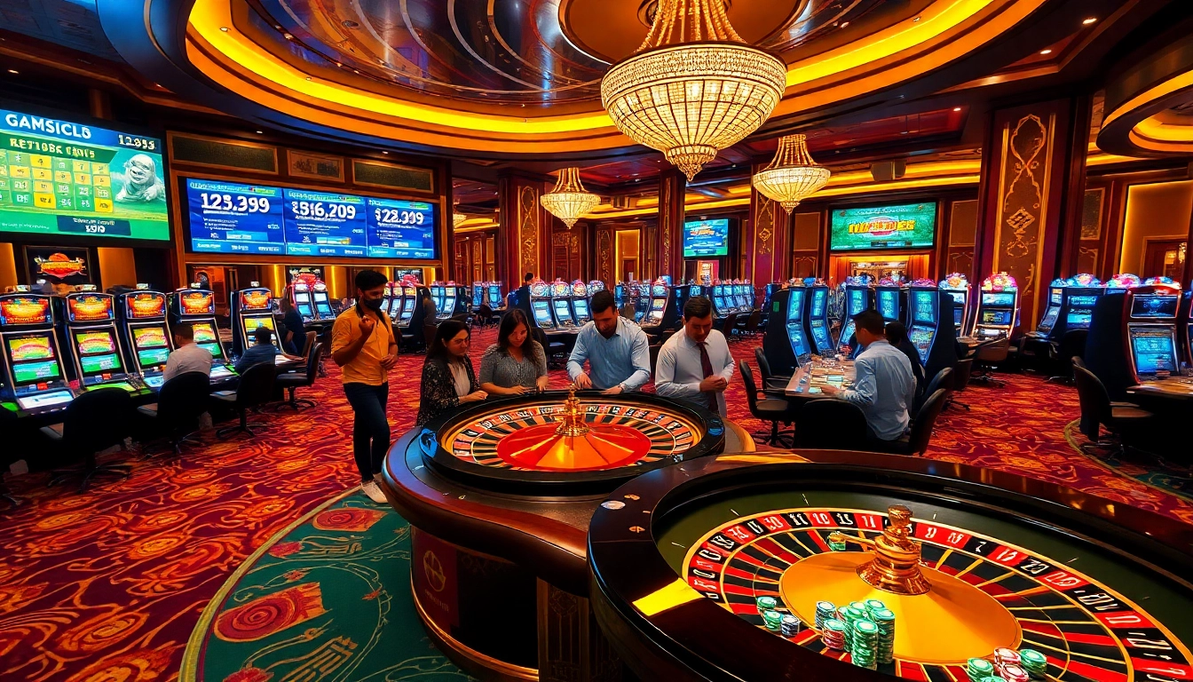 Experience the excitement of betting at https://kjc686.com/ with a vibrant casino ambiance featuring roulette and slot machines.
