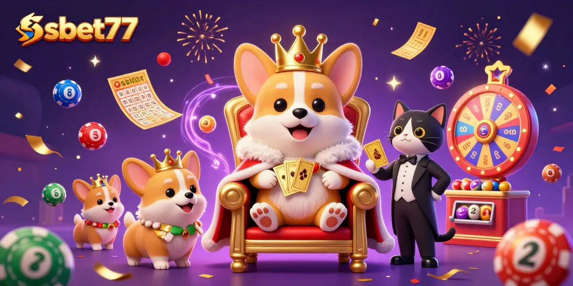 Experience thrilling gaming at ssbet77 with a royal corgi and exciting casino elements.