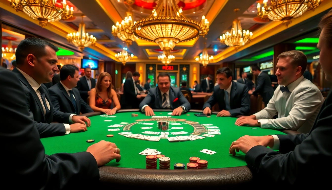 Experience the thrill of a Blackjack Casino game with engaged players and a vibrant atmosphere.