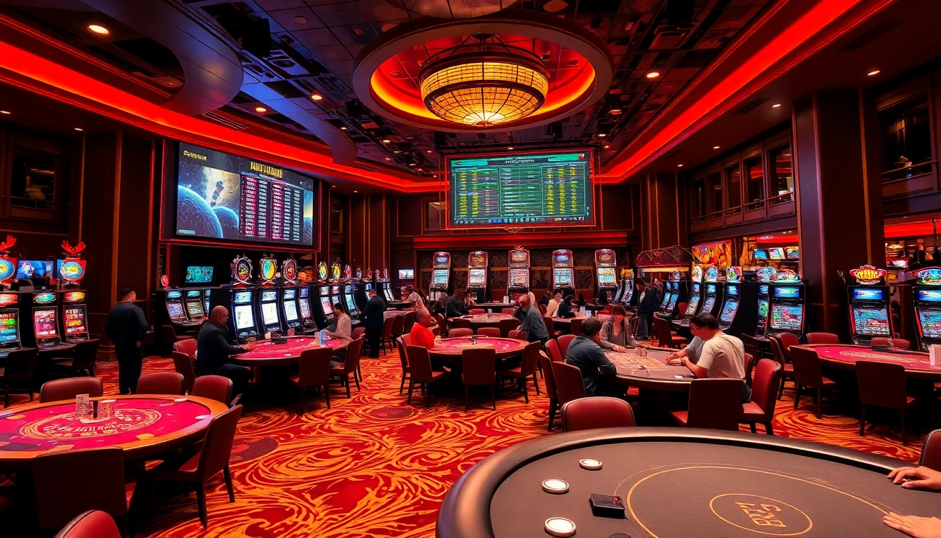 Escena vibrante de casino en 79king hn que muestra emocionantes mesas de juego y jugadores.