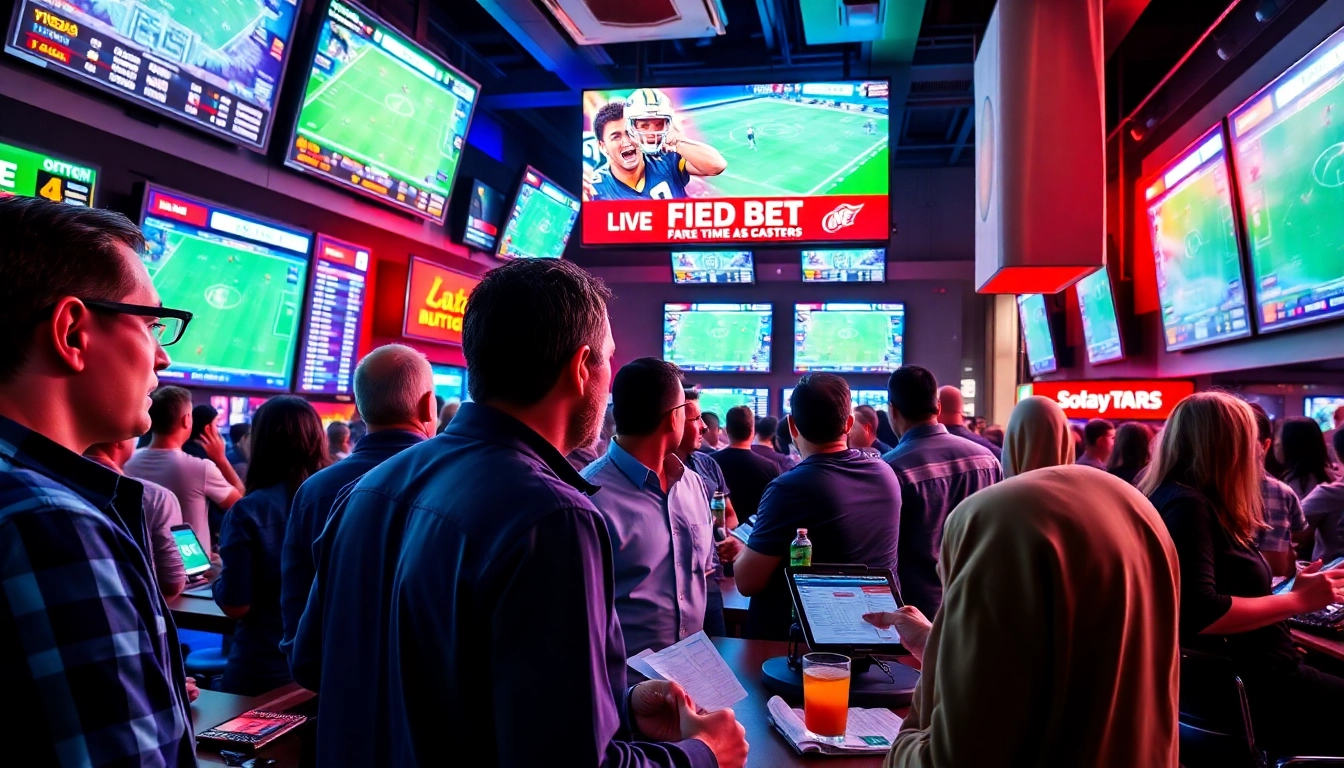 Bettors actively engaging in Sports Betting with screens displaying live odds