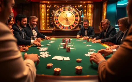 S8 game players enjoying an exciting poker game with colorful chips and cards on a luxurious casino table.