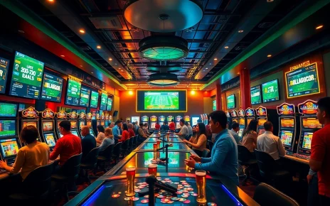 Experience the excitement of bolagacor in a vibrant online casino setting, featuring players at gaming tables.