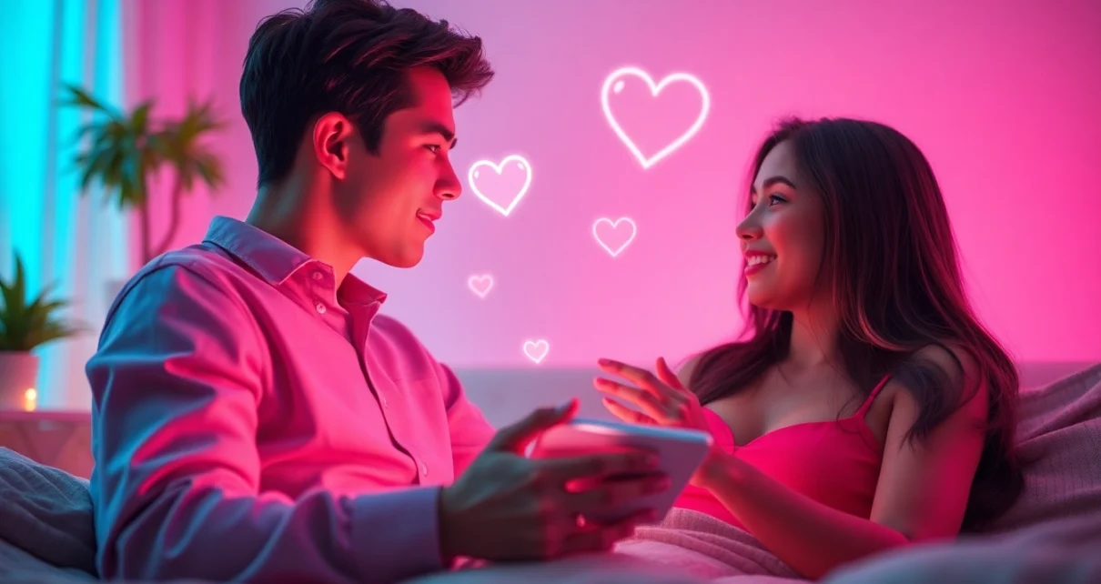 Engaging in sex AI chat with a digital companion in a warm, inviting digital interface.