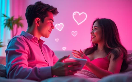 Engaging in sex AI chat with a digital companion in a warm, inviting digital interface.