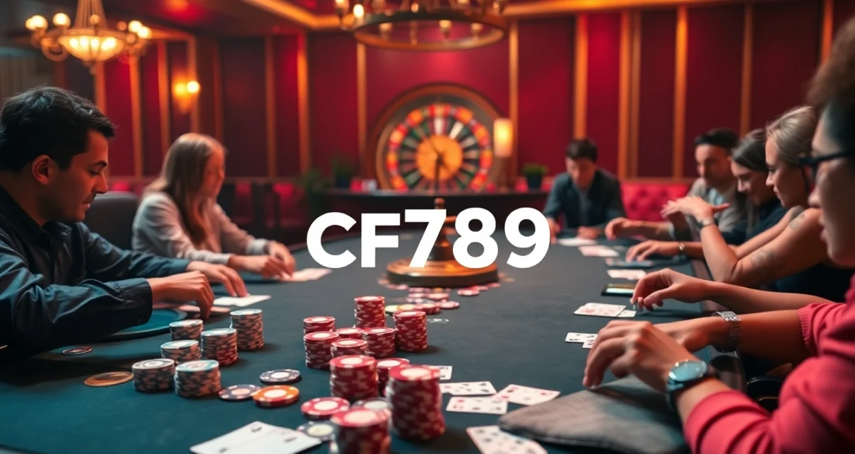 Players enjoying a lively poker game at CF789 casino with colorful chips and cards.