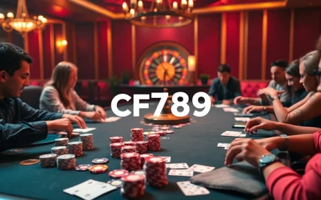 Players enjoying a lively poker game at CF789 casino with colorful chips and cards.