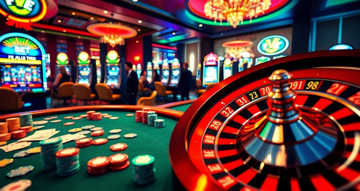 Experience excitement at F8 BET with vibrant casino tables and slot machines.