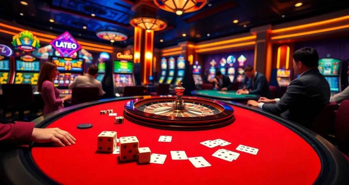 Experience high-stakes gameplay at mg188 with a luxurious casino ambiance featuring poker and roulette.