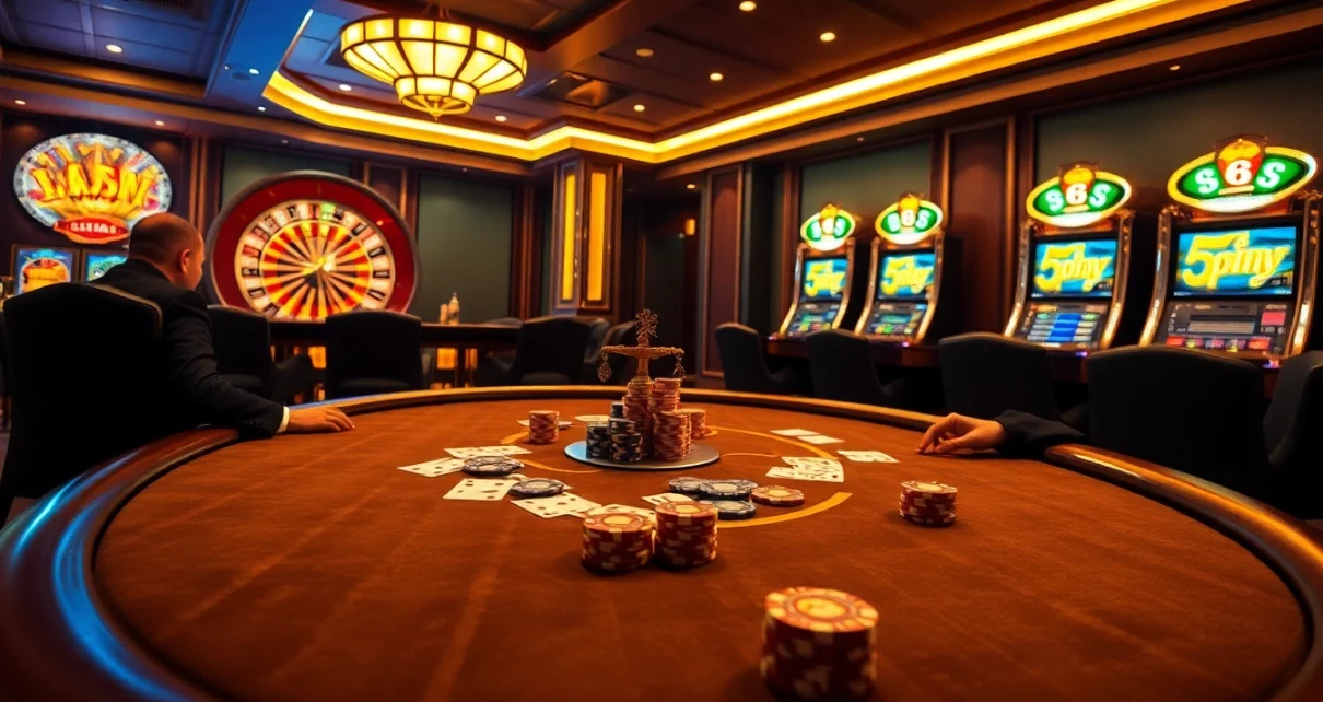 Experience thrilling wins at https://xx88.vin/ with a vibrant casino scene filled with poker tables and slot machines.