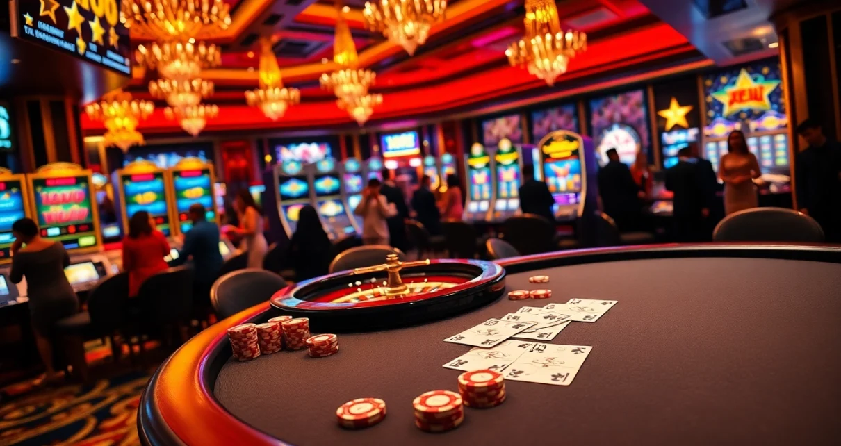 Experience the thrill of playing at xx88 casino with poker chips and vibrant slot machines.