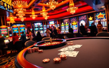 Experience the thrill of playing at xx88 casino with poker chips and vibrant slot machines.