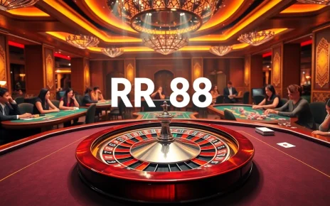 Exciting players enjoying games at RR 88's luxurious casino environment with poker tables and roulette wheels.