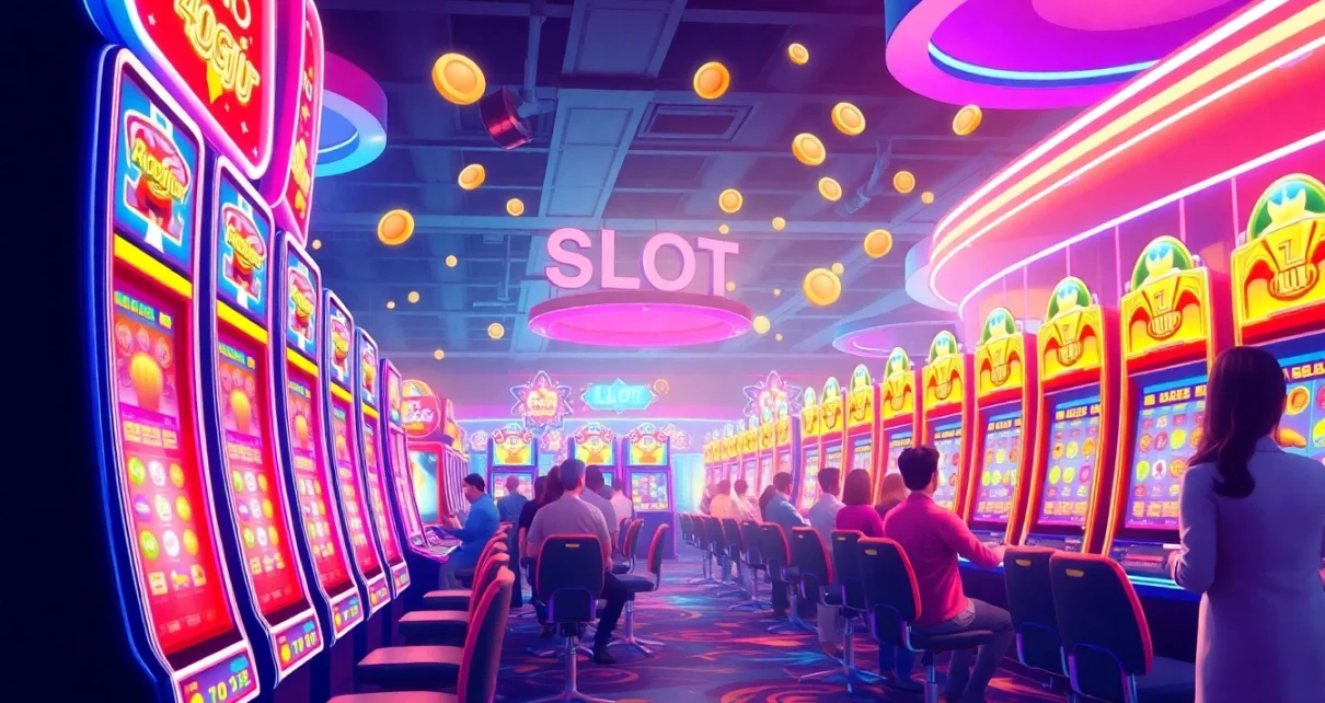 Exciting scene of hoki138 online slot gaming environment with vibrant colors and players enjoying the experience.