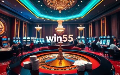 Experience the excitement of win55 while playing vibrant casino games at a luxurious gaming table.