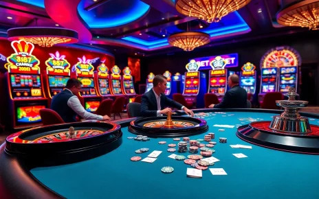 Experience the excitement of 88bet at a luxurious casino table with players and slot machines.