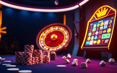 Exciting gambling action at 789win com featuring poker chips, roulette, and slot machines.