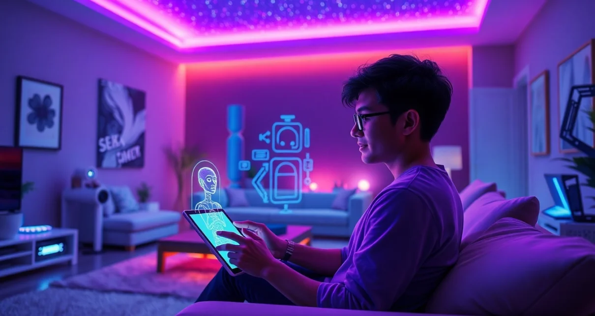 Engaging AI sex chat experience in a modern living room setting.