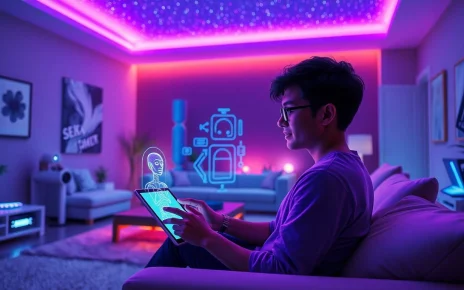 Engaging AI sex chat experience in a modern living room setting.