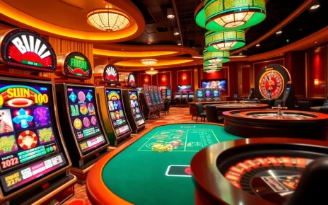 Engaging scene of vibrant 온라인슬롯 machines set in a luxurious casino, creating excitement.