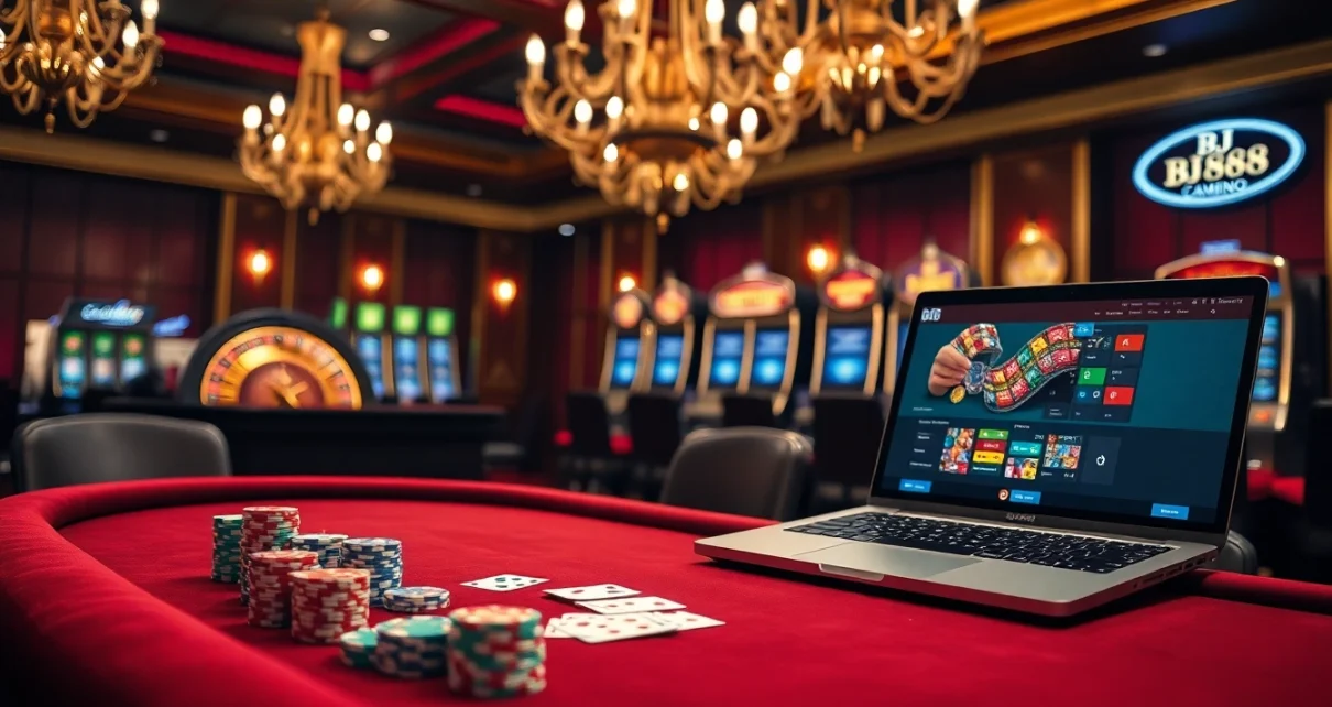 Experience winning strategies at BJ 888's luxurious casino tables, with professional lighting and gaming props.