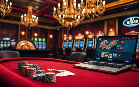 Experience winning strategies at BJ 888's luxurious casino tables, with professional lighting and gaming props.