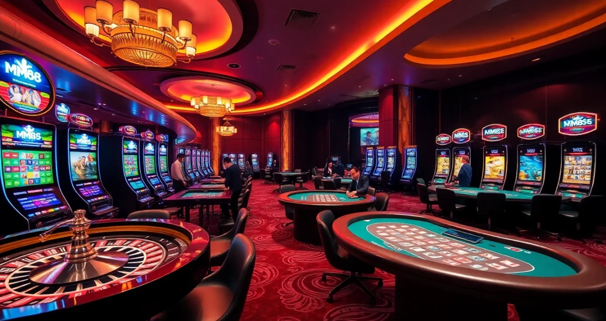 Experience the excitement of online gambling at https://mm88.sa.com/ with vibrant casino visuals of tables and slots.