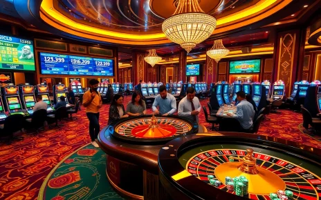 Experience the excitement of betting at https://kjc686.com/ with a vibrant casino ambiance featuring roulette and slot machines.