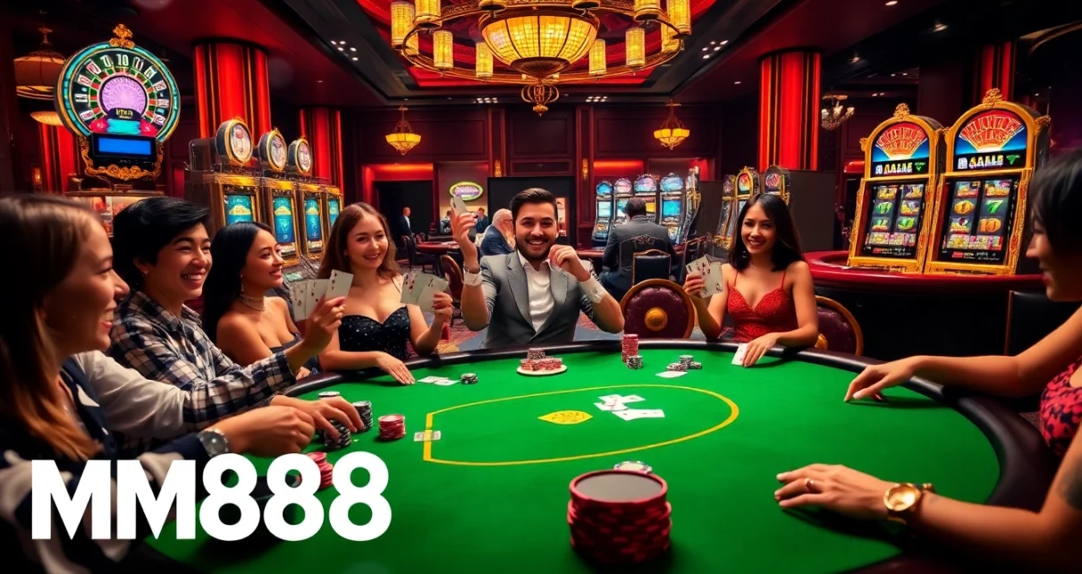 Experience the thrill of casino gaming at MM88 HOW with vibrant tables and excited players.