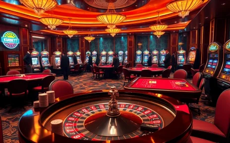 Kubet KYC vibrant casino scene featuring players at roulette and card tables, showcasing thrilling gambling action.