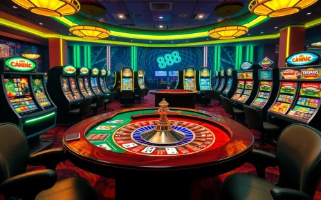 Players enjoying the casino experience at u 888, featuring vibrant tables and slot machines.