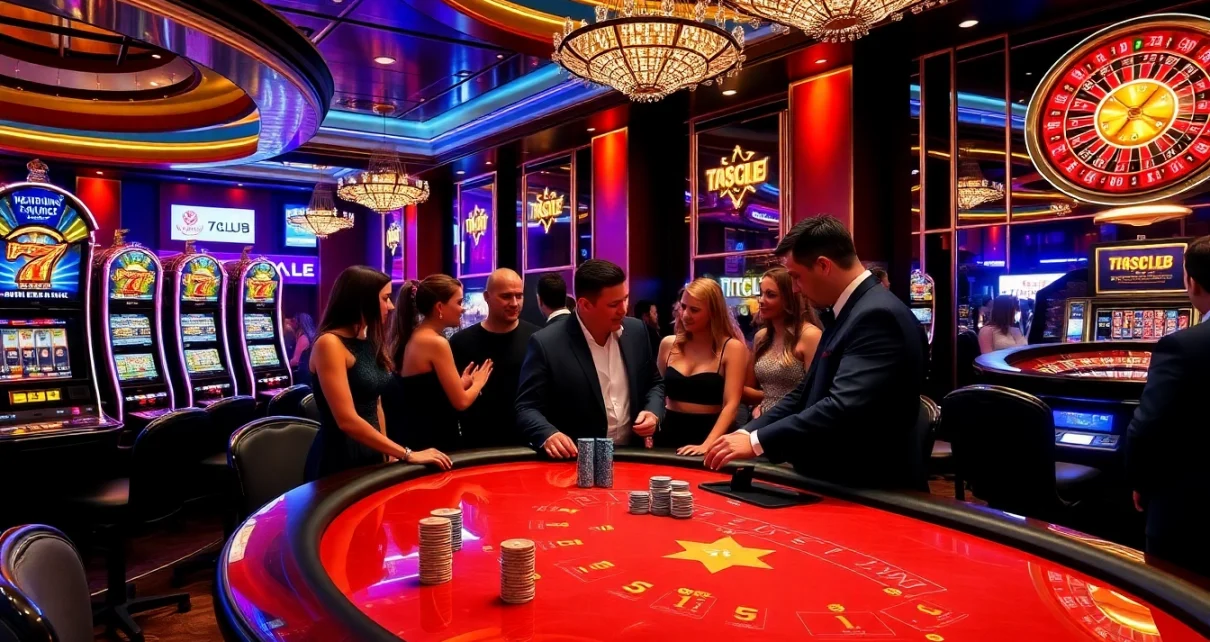 Experience the excitement of 789CLUB with players engaging in high-stakes blackjack and vibrant slot machines.