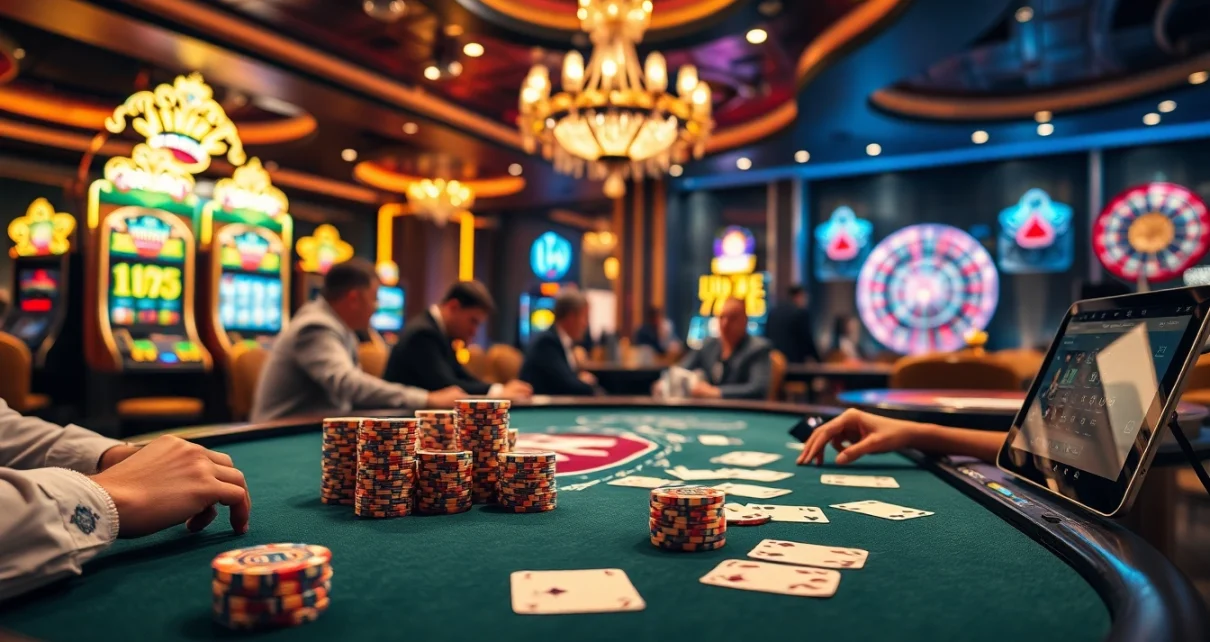Experience the thrill of gaming with 79king at a high-stakes casino table filled with poker chips and cards.