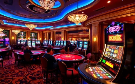 Engaging players in action at bk8 สล็à¸à¸• with vibrant casino elements and lively atmosphere.