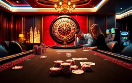Players engaging in thrilling casino action at FLY88 with vibrant poker chips and roulette wheel.