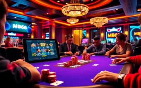 Engaging poker players at the MB66 casino table, capturing the thrill of gambling.