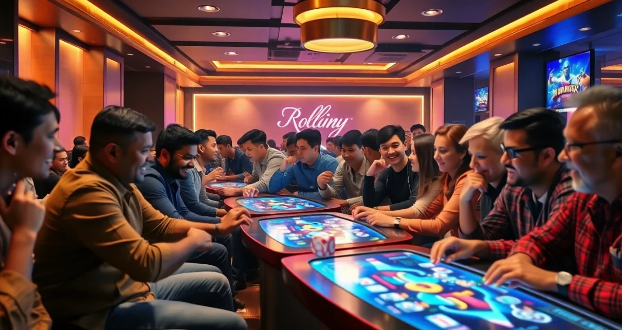 Excited players enjoying Rummy 91 in a stylish gaming lounge.