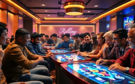 Excited players enjoying Rummy 91 in a stylish gaming lounge.