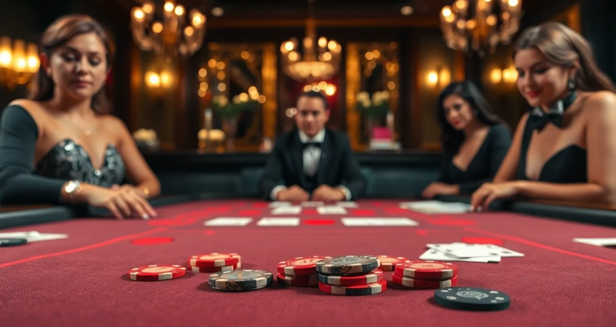 다양한 바카라 플레이어와 고급 카지노 테이블에서 에볼루션 바카라를 즐기는 장면
