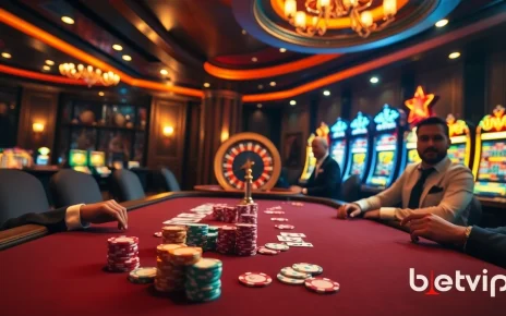 Trò chơi poker cược cao đầy hứng khởi tại casino BetVIP với những quân chip và lá bài sinh động.