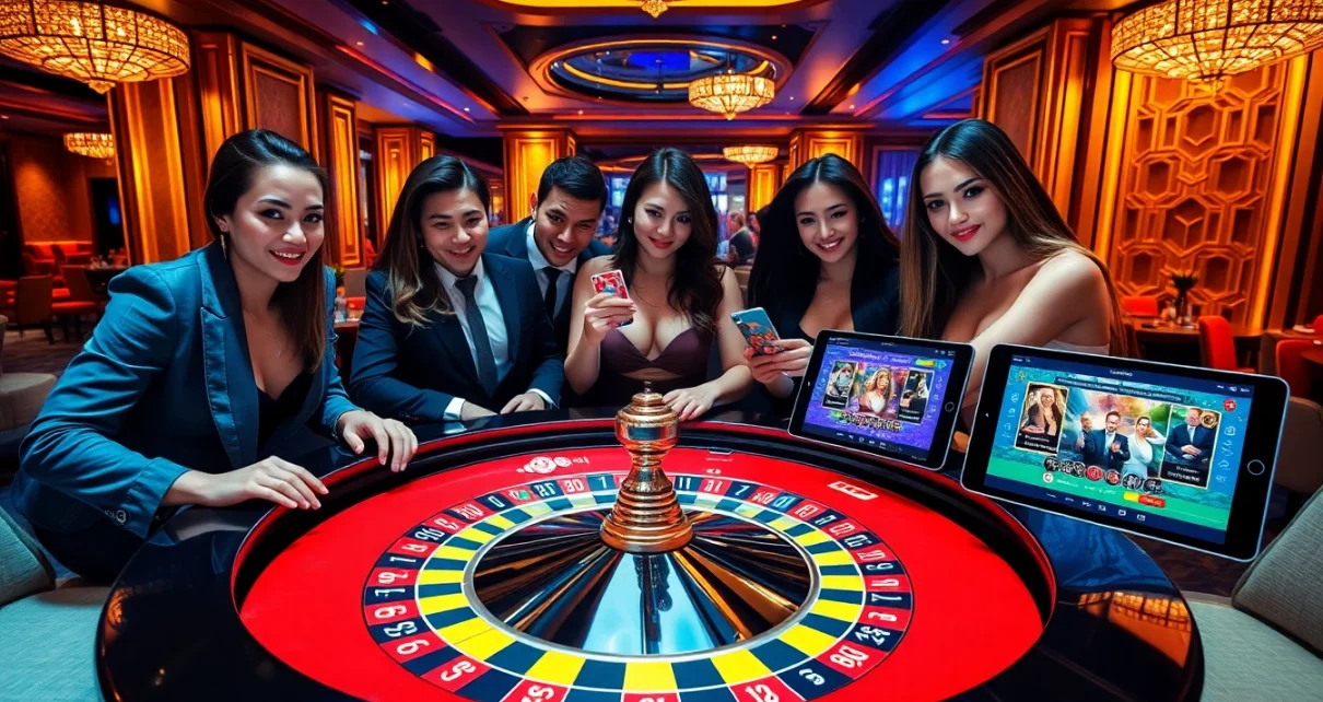 Experience thrilling gaming at Bl555's exciting casino tables filled with colorful chips and cards.