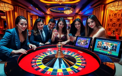 Experience thrilling gaming at Bl555's exciting casino tables filled with colorful chips and cards.