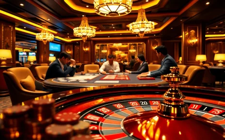 Experience the thrill of gamebaidoithuong at a luxurious casino poker table with engaging players.