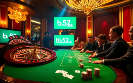 Players enjoying high-stakes games at b52club casino, featuring roulette and poker tables.