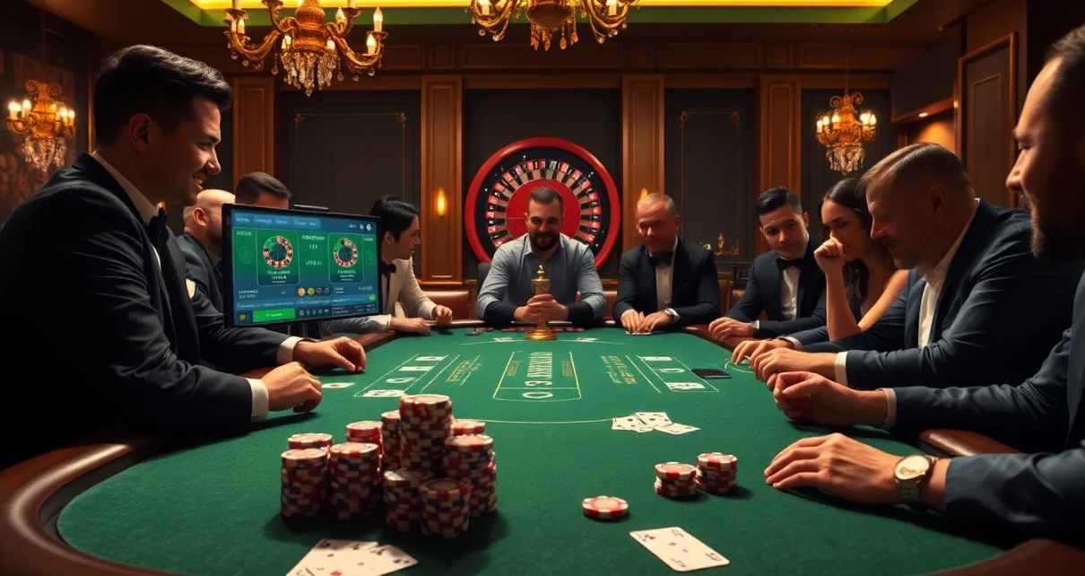 Players strategize at an upscale poker table, highlighting excitement at https://zx88.tech/ casino.